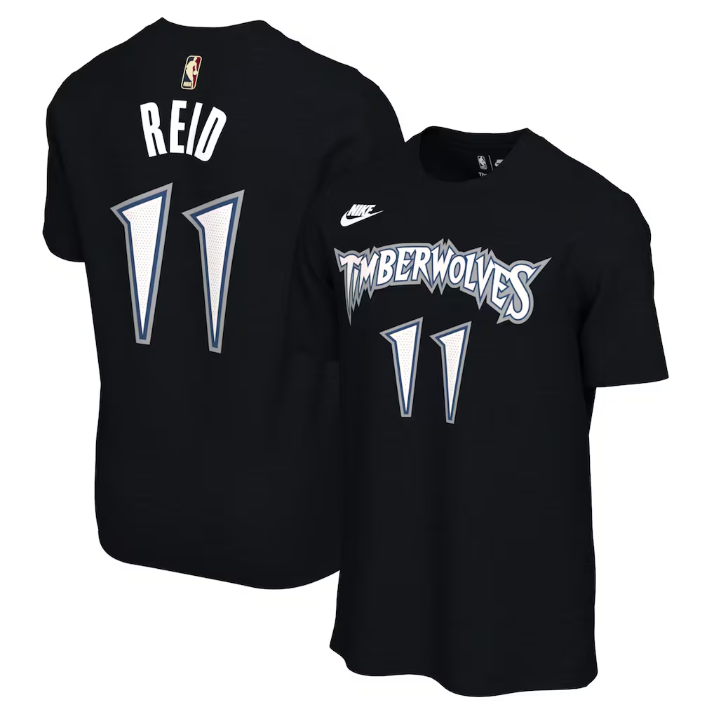 Men's Minnesota Timberwolves #11 Naz Reid Black Name & Number T-Shirt